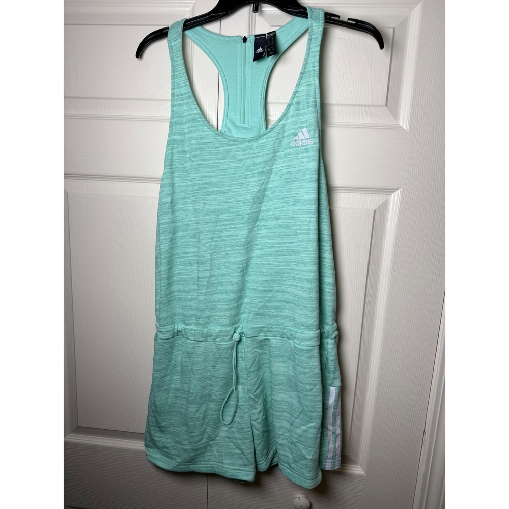 Adidas Womens Mint Green Space Dye Racerback Romper Drawstring Waist Large